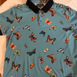 Paisley & Gray Butterfly Print Polo Shirt - Teal and Black
